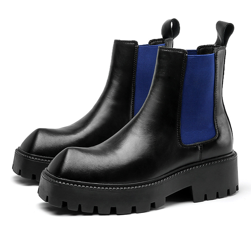 2024 Hoch geschnittene britische quadratische Stiefel mit dicken Sohlen, vielseitige Martin-Stiefel mit großer Spitze, Herrenstiefel im minimalistischen Stil_voghion.com
