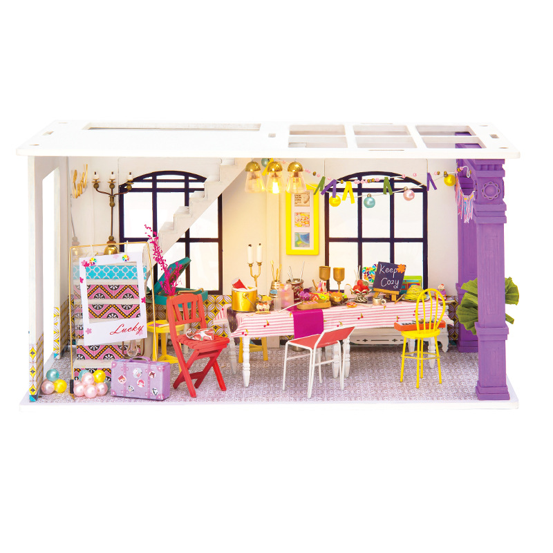 Ruo Lai Diy cabaña 3d rompecabezas tridimensional hecho a mano modelo de villa de madera juguete creativo regalo de cumpleaños