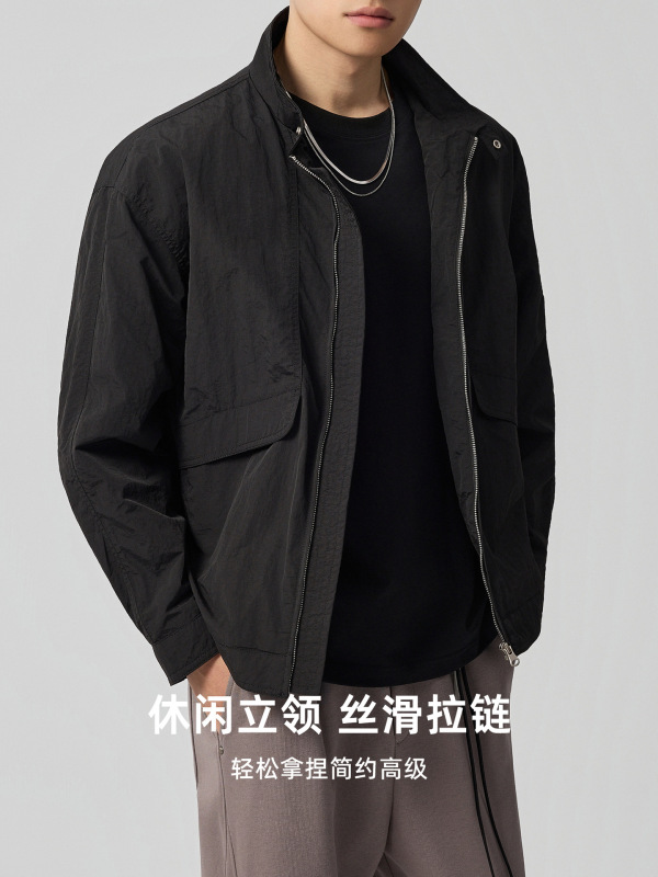 墨麦客男装塔丝隆高密夹克男2025秋季新款简约立领男士外套81375.|undefined