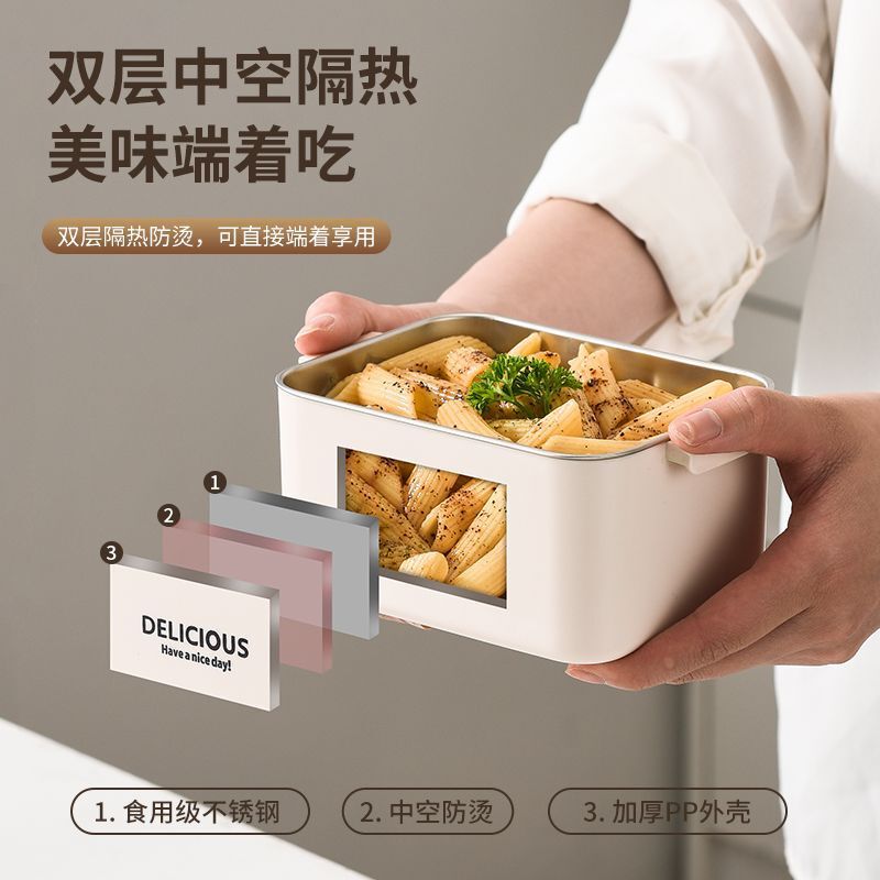 食品グレードの正方形のステンレス鋼の断熱ランチボックス、蓋付き、オフィスワーカーの食事トレイ、食堂の学生コンパートメント、ポータブルランチボックス|undefined