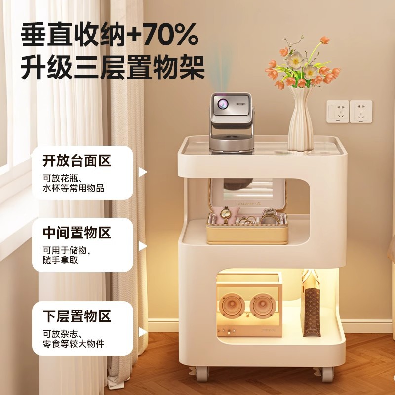 Mesa de cabezal de cama pequeña y simple, estante de cabezal de cama moderno con lámpara de hierro forjado, tablero de borde móvil creativo