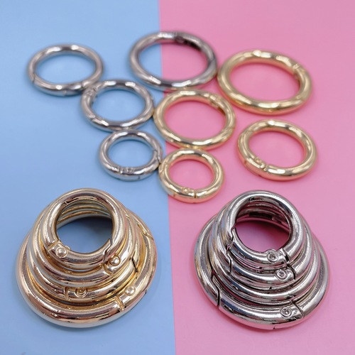 Zinc alloy spring clasp, hanging plated spring ring luggage DIY accessories, open-mouthed round ring bag hooks, pom-pom hooks