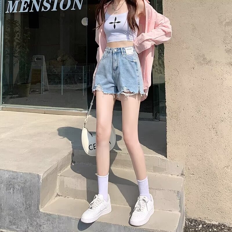 High-Waisted Denim Shorts for Women, Summer Thin Style, 2026 New Model, Hong Kong Style, Trendy, Instagram Popular, Straight Cut, Slimming, Loose A-Line Wide-Leg