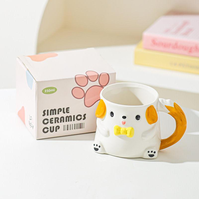 Cute caricatura cachorro taza de cerámica taza de marca taza de leche taza de agua casera taza de pareja para chicas