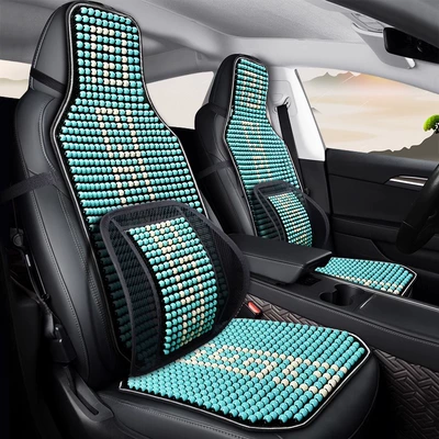 Seat cushion, seat cover | bead ventilated cool cushion car cushion - single-seat-three-piece-set-blue-cushion-lumbar-backrest
