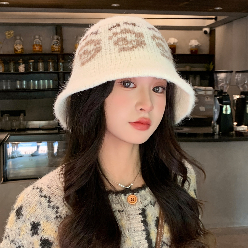 日系百搭玫瑰提花针织毛线帽秋冬季休闲防风保暖帽显脸小帽子女款|undefined