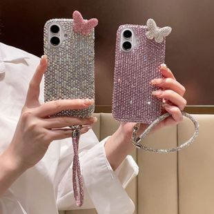 Fashion Cross-Border Flash Diamond Bow Suitable for Apple 16Promax Mobile Phone Case Rhinestone Apple 16/15/14Pc Case