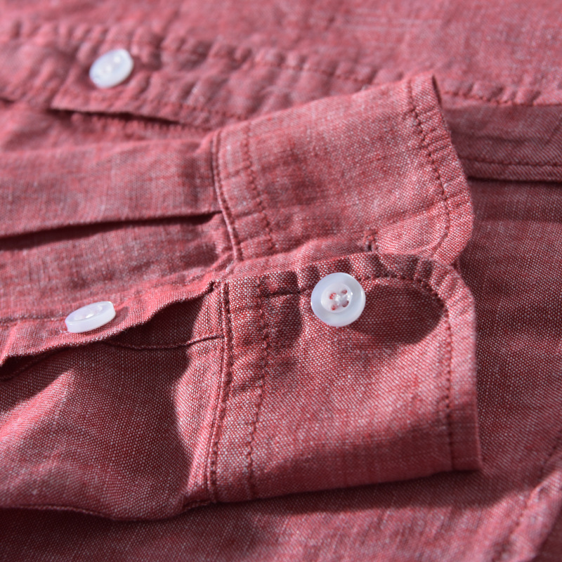 L721 ropa de abrigo casual diaria camisa de todos los hombres camisa de lino de manga larga de color sólido hombres jóvenes entrega de una pieza