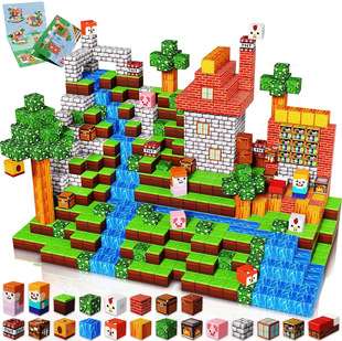Cross-Border DIY Cabin House Small House Assembly Model Minecraft Peripheral Magnetic Building Blocks Small Block Toys