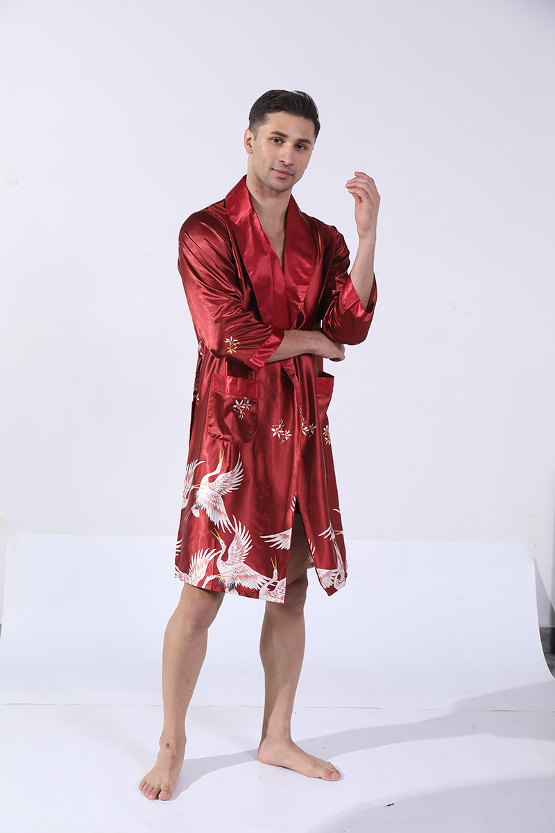 men's summer silk bathrobe pajamas men's summer thin ice silk pajamas plus size bathrobe home clothes_voghion.com