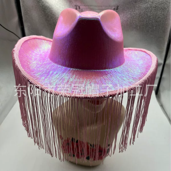 Western colorful tassel colorful cowboy hat Halloween Carnival party hat Pink Pearl hat EVA laser hat