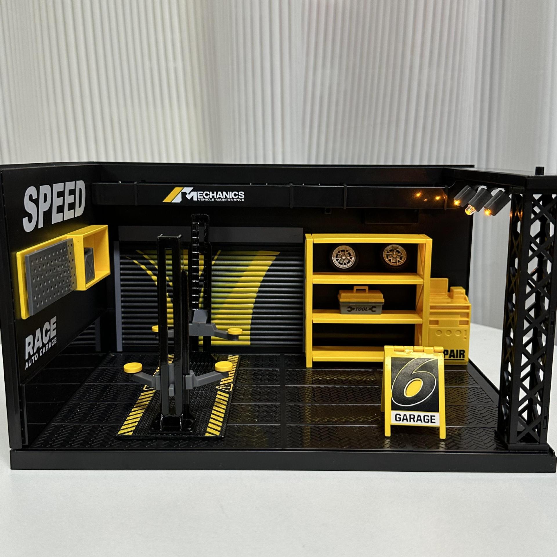 Alloy 1:24 car model DIY scene repair shop with lights toy building model display acrylic ornament collection