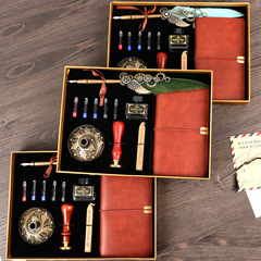 Creative Retro Mechanical Feather Pen Set Pen Holder Stamp Wax Steel Pen Enterprise Annual Meeting Business Gift Box