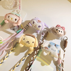 可愛仙女風玩偶庫洛米布丁狗公仔背夾斜跨鏈通用手機殼側掛加長繩