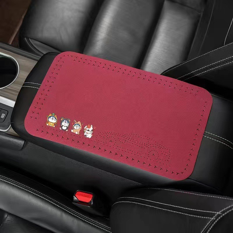 Armrest box pad: Universal Support Cover Universal - four-doraemons-wine-red-1-piece