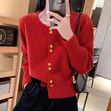 软糯时尚洋气花边圆领别致独洋气设计感针织衫早春毛衣开衫外套