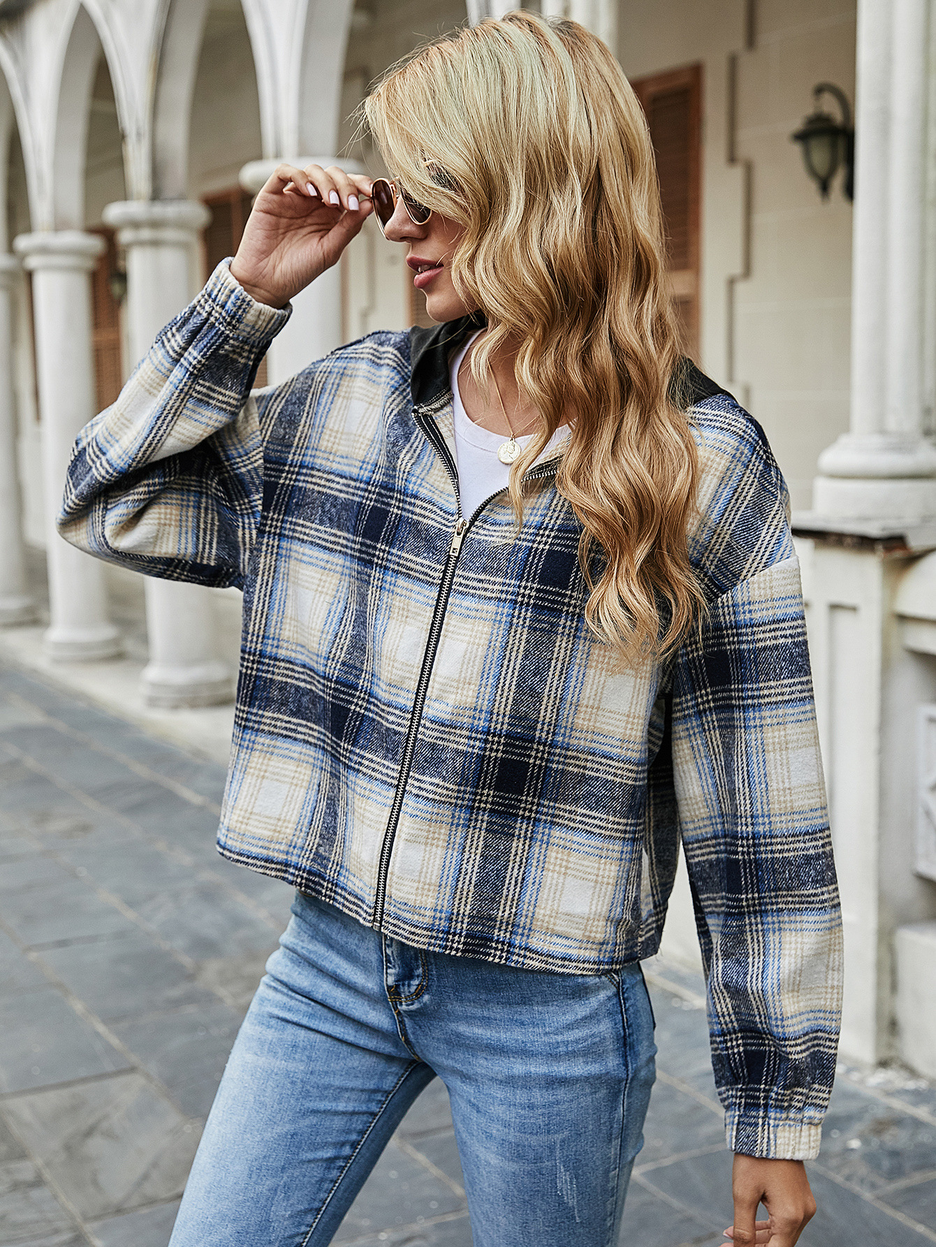 fashion loose plaid hooded jacket NSJM64005