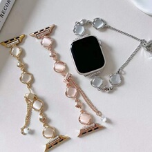 适用于applewatch苹果手表带iwatch8765代se猫眼石金属表链小众女