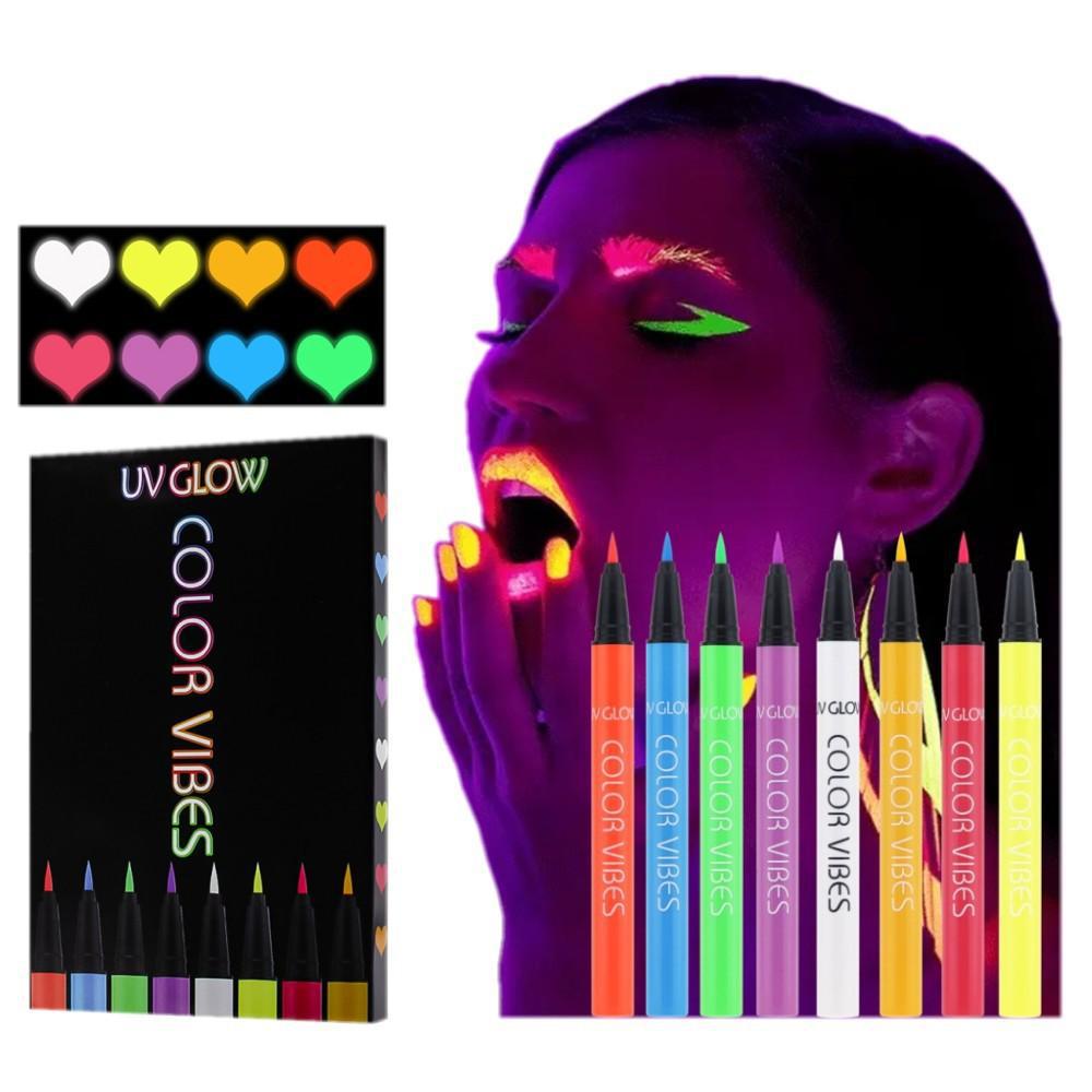 Candy color 8 fluorescent eyeliner suit matte body painted luminous color eyeliner waterproof sweat quick drying