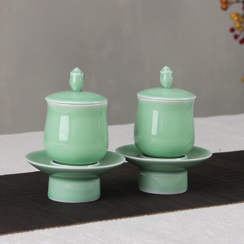 龍泉青瓷蓮花供水杯聖水杯家用佛前觀音淨水杯陶瓷供佛杯佛具擺件