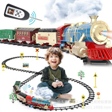 跨境遥控冒烟电动轨道火车带声光 蒸汽电动火车套装圣诞礼品玩具