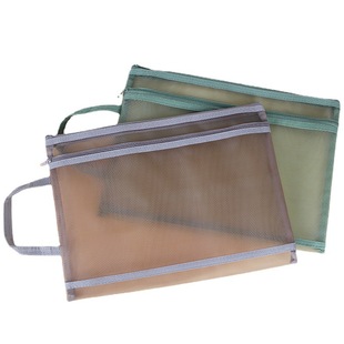 Classification file bag Morandi color large capacity double-layer zipper work bag transparent mesh A4 information bag tutorial bag