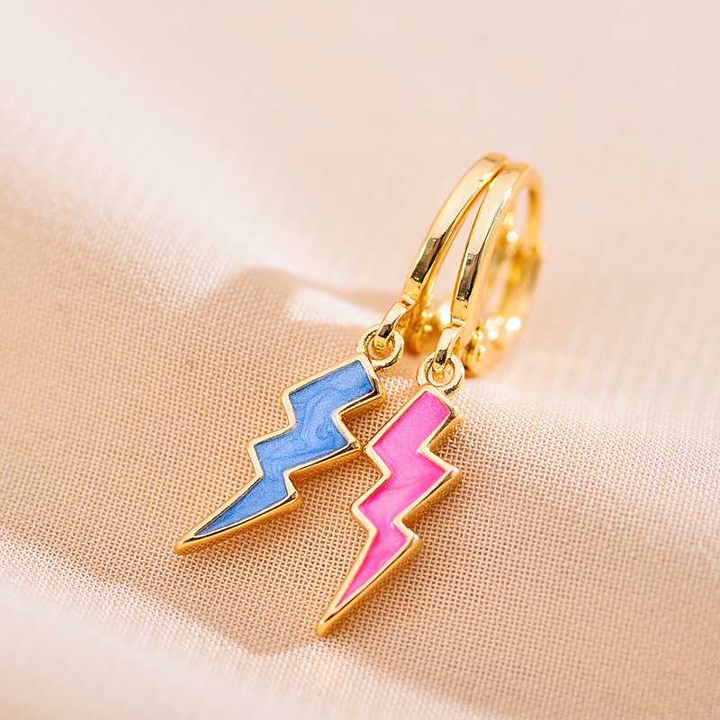 Lightning Pattern 1 Pair Simple Style Lightning Enamel Copper Gold Plated Drop Earrings