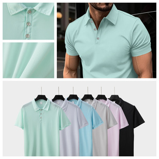 Cross-Border Amazon Men's Summer Ice Silk Breathable Quick-Drying Button Short-Sleeved Polo Shirt Casual Fashion T-Shirt