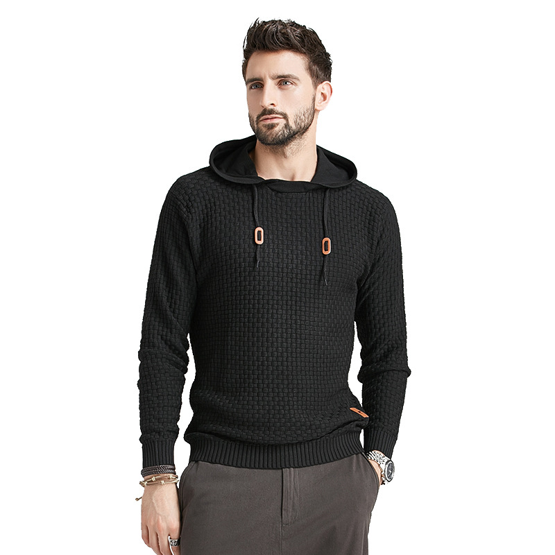 2021秋冬新款亚马逊连帽套头针织衫欧美爆款打底运动休闲男士毛衣