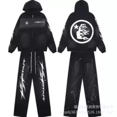 25SS Hell Star New Old Style Printed Spray Horse Monkey Wash Black Zipper Coat Straight Pull Hoodie Beautiful Trendy