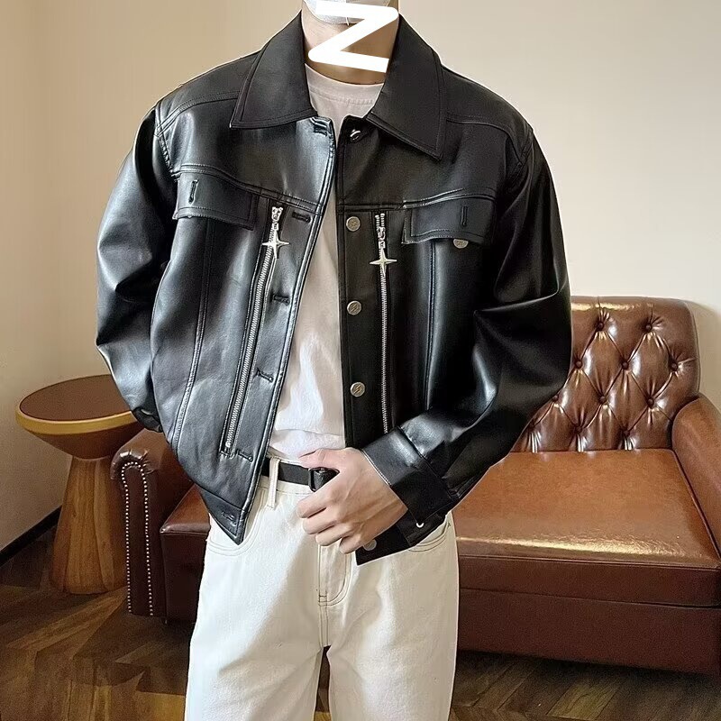 Korean Style Fashionable Casual Loose Handsome Jacket Spring and Autumn Summer New Leather Jacket Men's Thin Motorcycle
