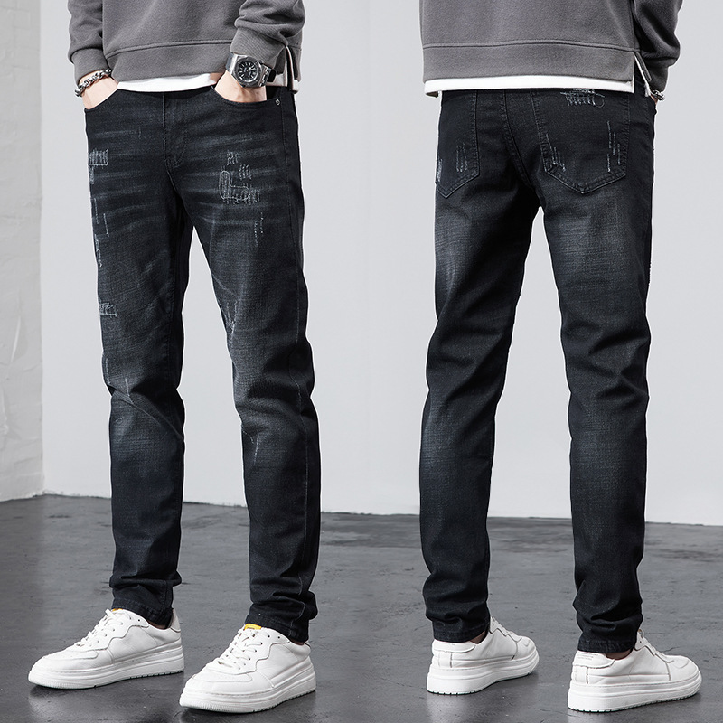 Korean-style slim-fit High-looking jeans Men's Four Seasons regular youth stretch anti-fading casual trousers men