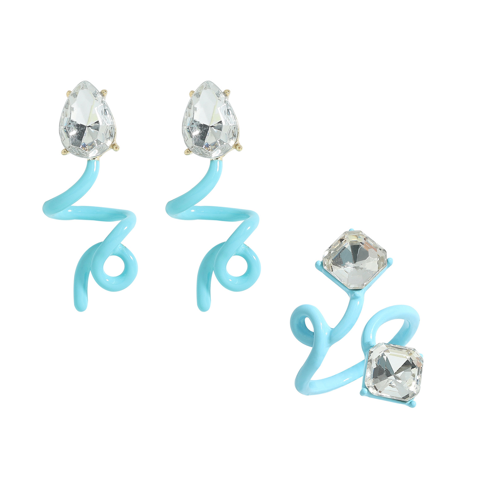 Wholesale Jewelry Alloy Diamond Irregular Twisted Earring Ring Set Nihaojewelry display picture 7