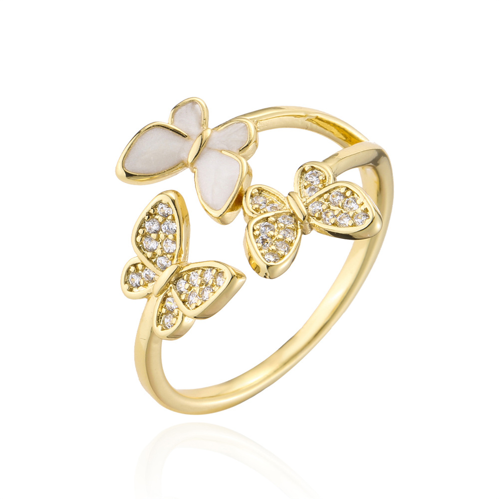 copper zircon jewelry plated 18K gold butterfly open ring femalepicture4