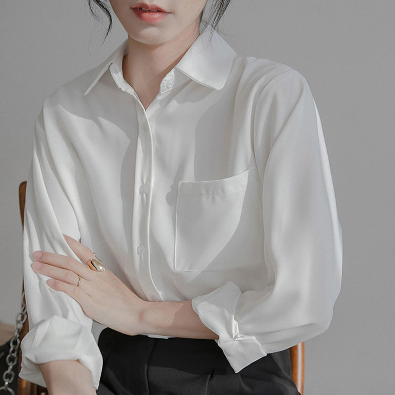 New Spring/Autumn Korean Style White Shirt for Women, Fashionable Design, Unique Style, Chic, Versatile, Loose Fit, Solid Color Long Sleeve Shirt
