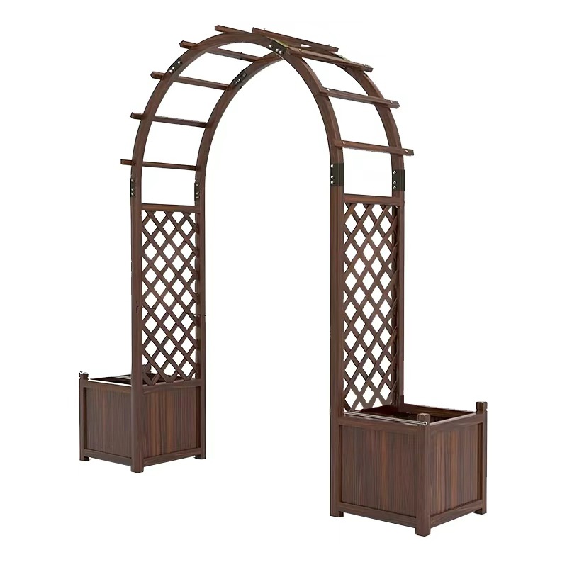 Decoración de patio al aire libre puerta de jardín de madera anticorrosión carbonada estante de uva de red semicircular estante de flores arco de arco de vid