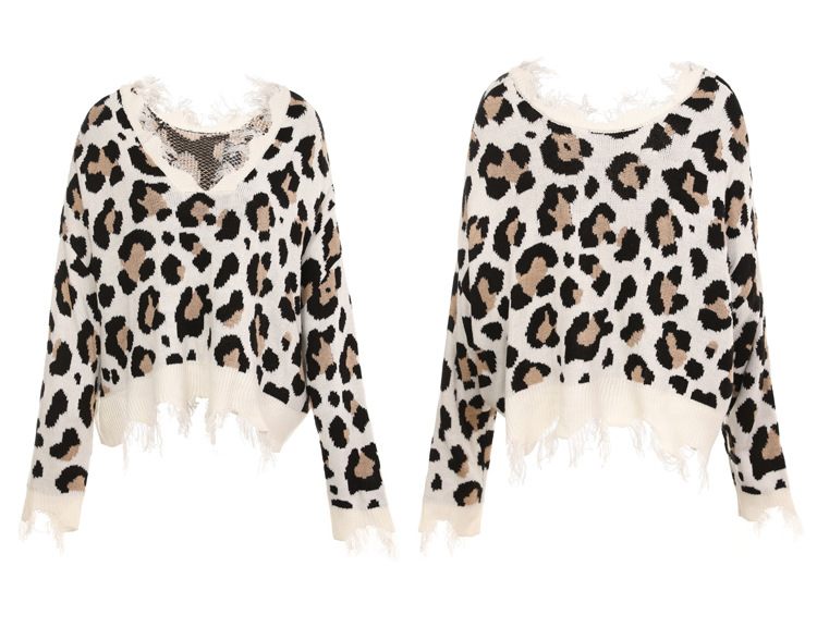 V-Neck Leopard Print Loose Sweater NSYH97068