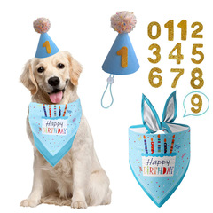 跨境宠物口水巾蜡烛蛋糕帽狗狗猫狗生日派对生日帽猫咪围兜派对