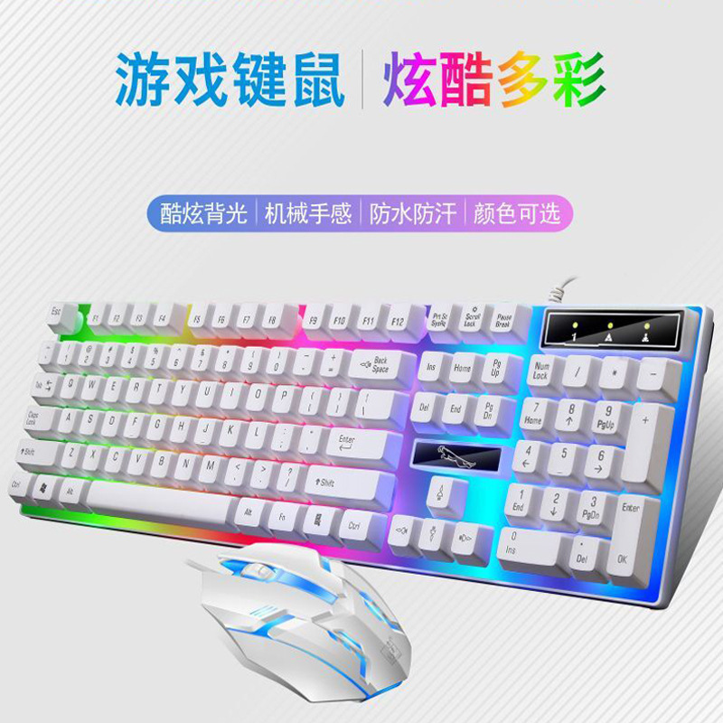 追光豹g21B有线usb发光键盘鼠标套装电脑机械手感背光批发亚马逊
