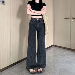 女性用のアメリカンレトロなヒョウ柄ストレートジーンズ、甘くてホットな女の子、スリムでハイエンド、多用途のフロアレングスパンツ、ファッショナブルでカジュアル