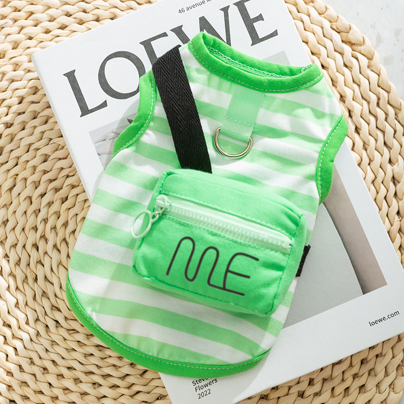 Chaleco de mochila tridimensional a rayas verdes sin mangas perro pequeño bichon peluche primavera y verano ropa delgada para perros