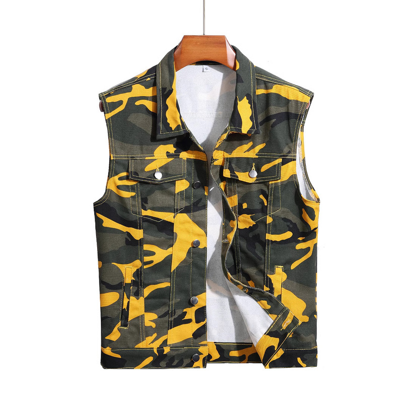 2025 Spring and Autumn New Men's Denim Jacket Casual Camouflage Vest Jacket Non-Stretch Xintang Denim Capital