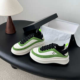 2025秋冬新款百搭休闲运动鞋小香风真皮厚底增高老爹鞋小白鞋女鞋