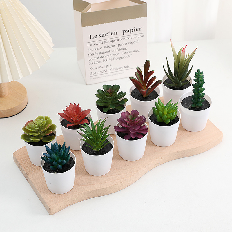Maceta pequeña de simulación para plantas suculentas, flores falsas de plástico – mini bonsái, estilo de moda. image 3