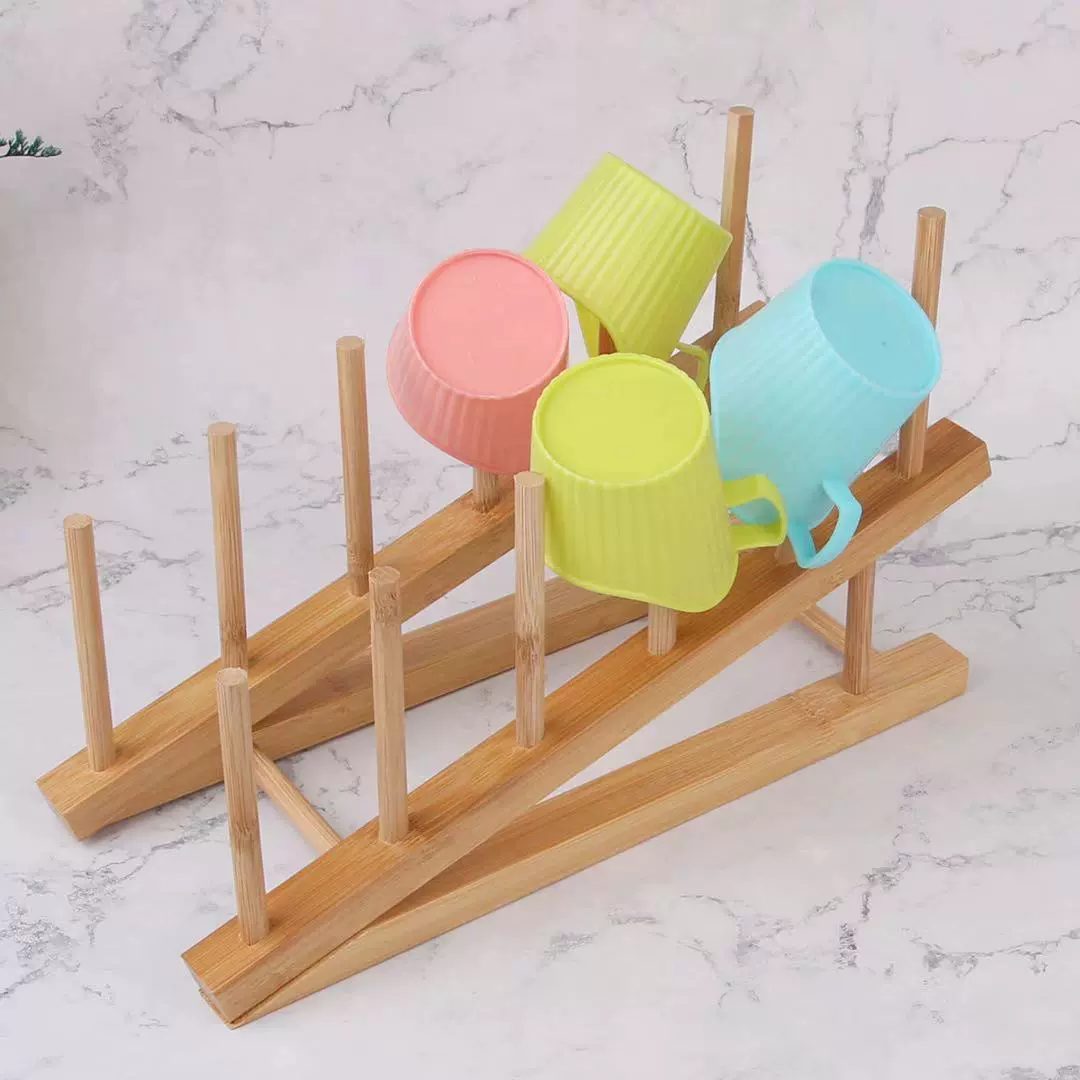 木制茶杯架创意沥水杯架 家用木质杯子厨房置物架 碗碟架碗栏收纳