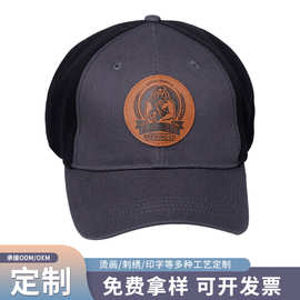 跨境2022皮标棒球帽鸭舌帽帽子 鸭舌帽青年平沿大头帽子现货批发