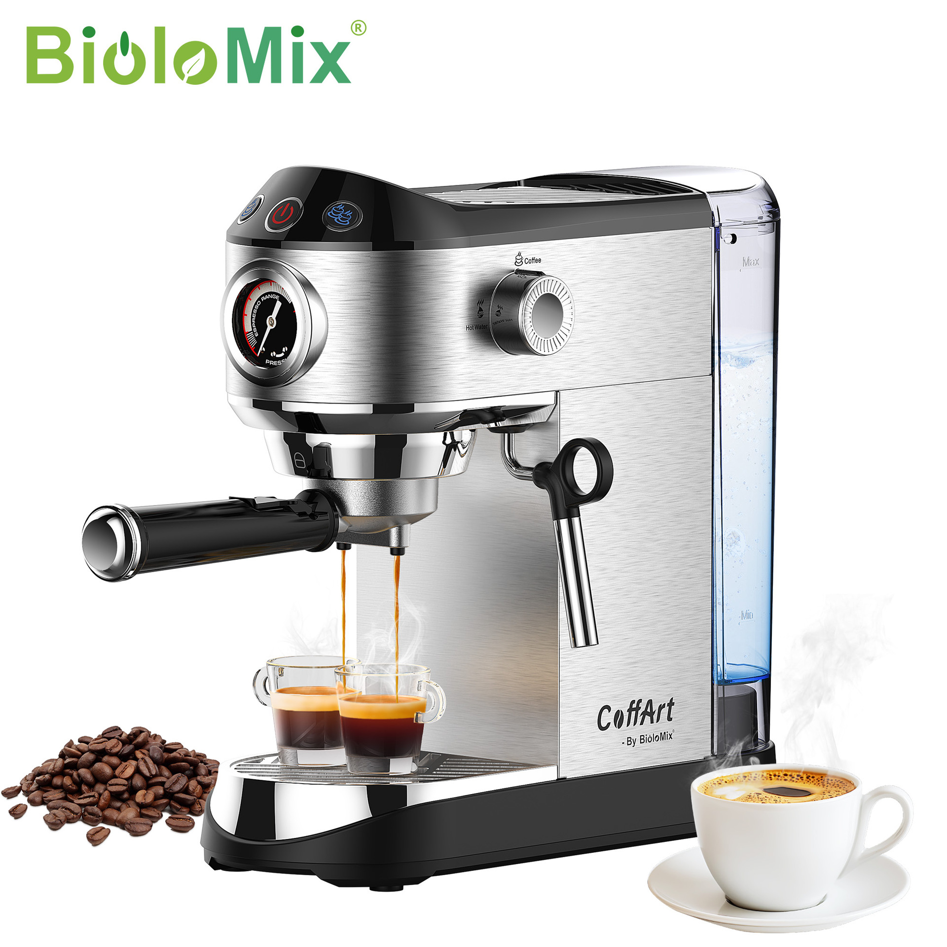 Cafetera espresso de 20 bares con manómetro para oficina en casa transfronteriza