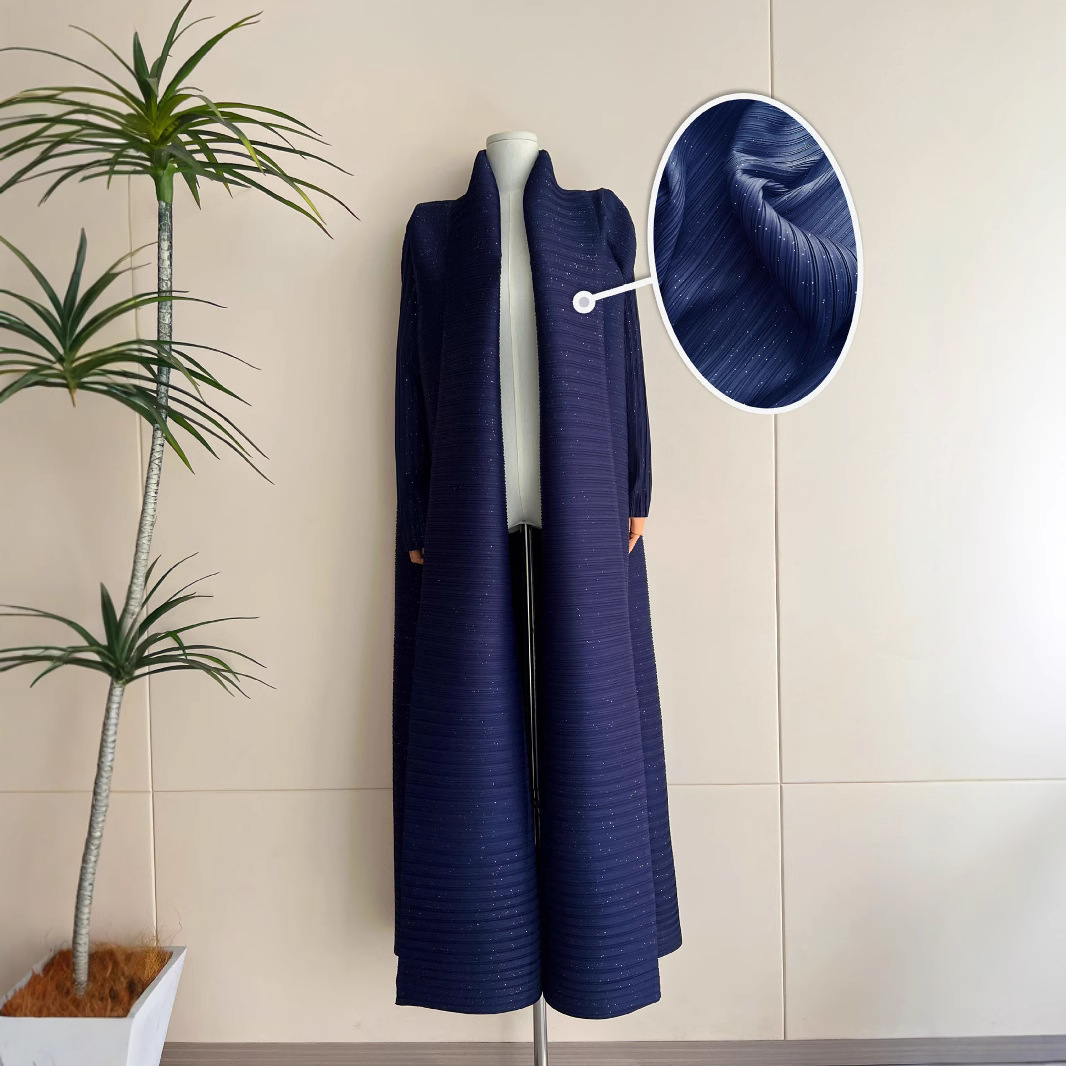 Miyake Pleated Gold-Dotted Trench Coat Cross-Border Trade Solid Color Trench Coat Women's Coat Printed Trench Coat