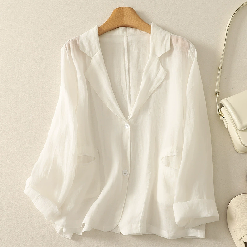 Настоящая летняя солнцезащитная повседневная мода, свободный ретро-цветочный универсальный ультратонкий костюм из рами с длинными рукавами