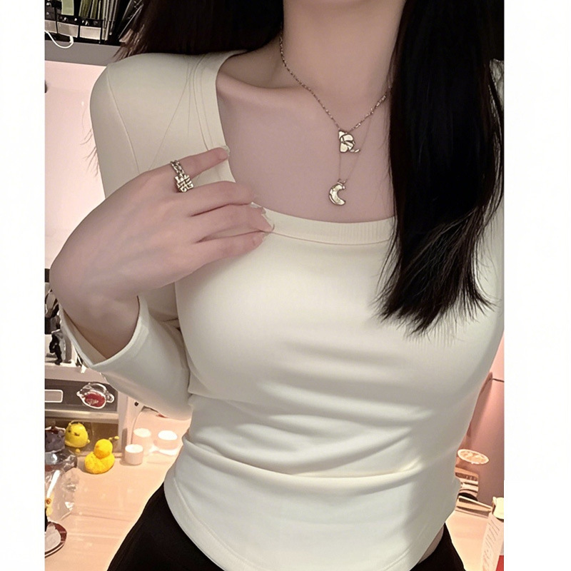 Camiseta de base delgada, cuello redondo, camiseta de manga larga para mujeres, 2024 invierno, nueva chaqueta de terciopelo de moda